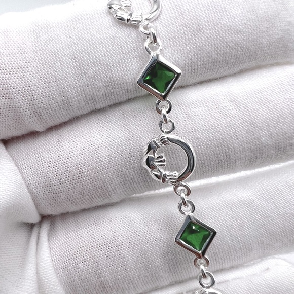 Sale $49 Firm! Sterling Claddagh Charm & Green Cz Bracelet - Picture 6 of 17
